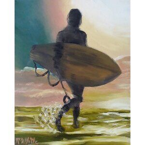 “Surfer“ Original oil painting on Cradled Wood Panel 8"w x 10"h x 1.5"d